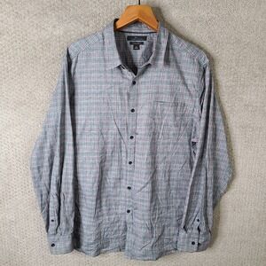 Marc Anthony Shirt Mens XL Gray Red Plaid‎ Luxury Fabric Slim Button Down Cotton